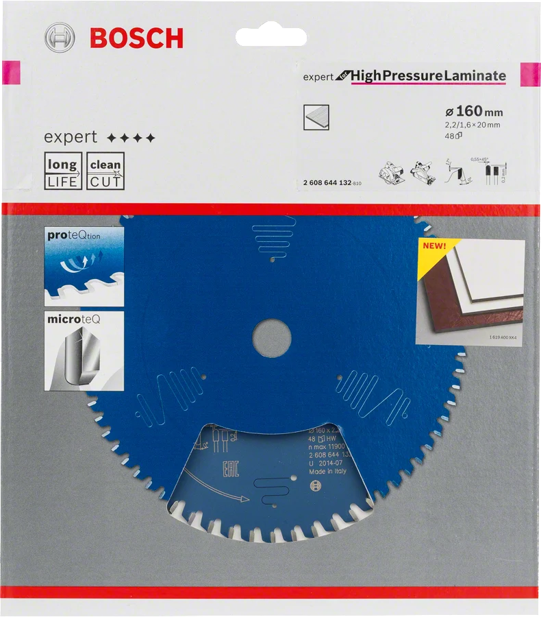 Bosch Kreissägeblatt Expert for High Pressure Laminate, 160 x 20 x 2,2 mm, 48