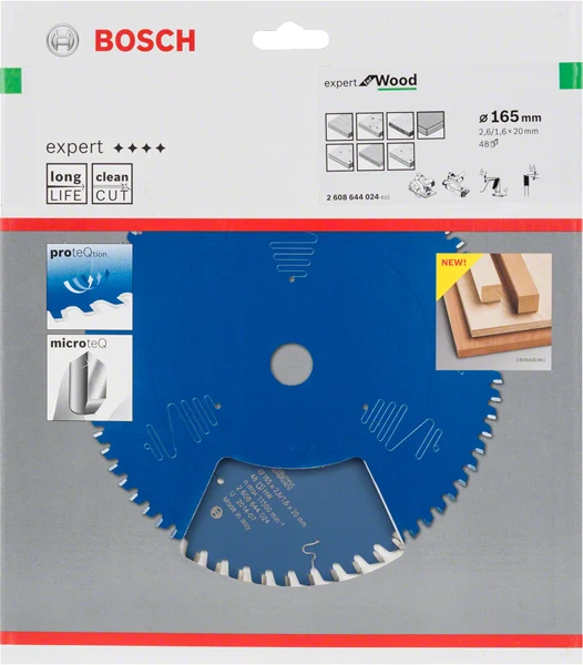 Bosch Expert for Wood Kreissägeblatt 165x2.6/1.6x20 mm 48 Zähne (2608644024)