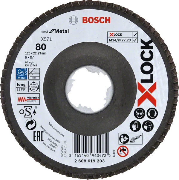 Bosch Professional X-Lock Fächerschleifscheibe Best for Metal Ø 125 x 22,23 mm gewinkelt K40 / K60 / K80 / K120