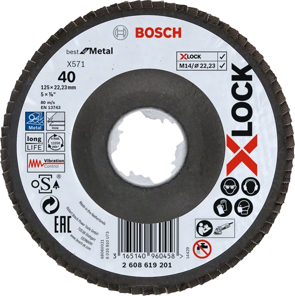 Bosch Professional X-Lock Fächerschleifscheibe Best for Metal Ø 125 x 22,23 mm gewinkelt K40 / K60 / K80 / K120