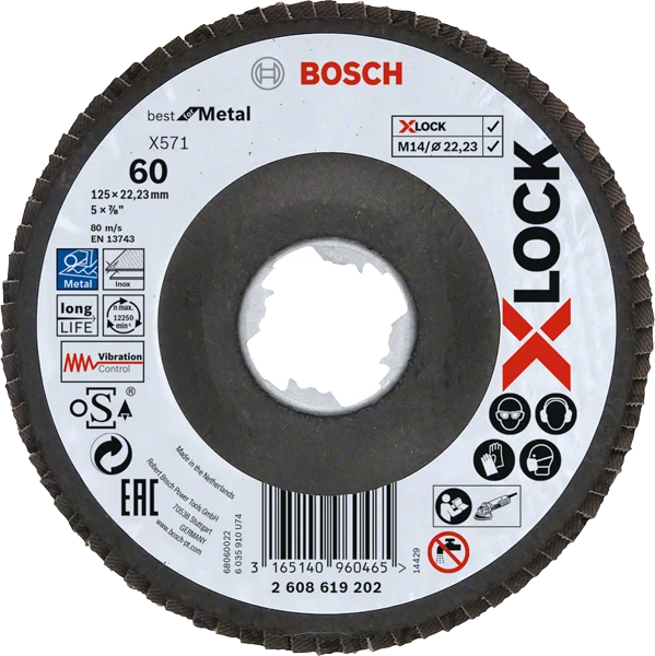 Bosch Professional X-Lock Fächerschleifscheibe Best for Metal Ø 125 x 22,23 mm gewinkelt K40 / K60 / K80 / K120
