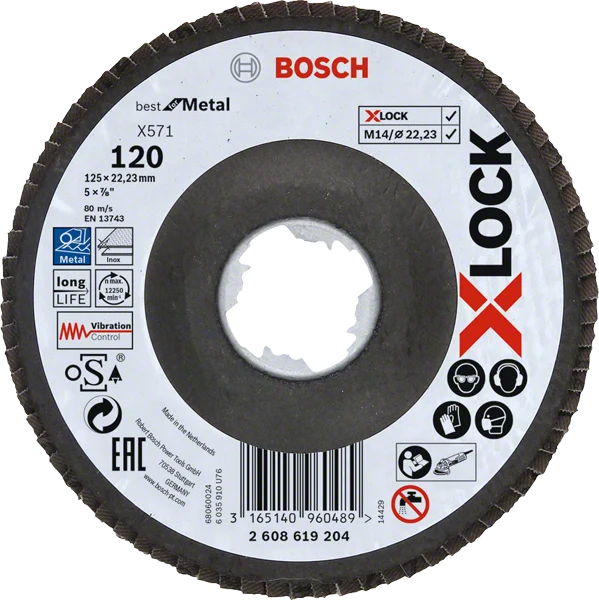 Bosch Professional X-Lock Fächerschleifscheibe Best for Metal Ø 125 x 22,23 mm gewinkelt K40 / K60 / K80 / K120