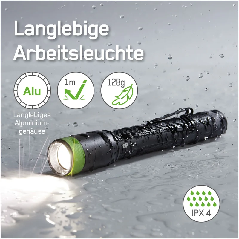 GP Batteries Taschenlampe C33 150 Lumen inklusive 2x AA 1,5V Mignon Batterien