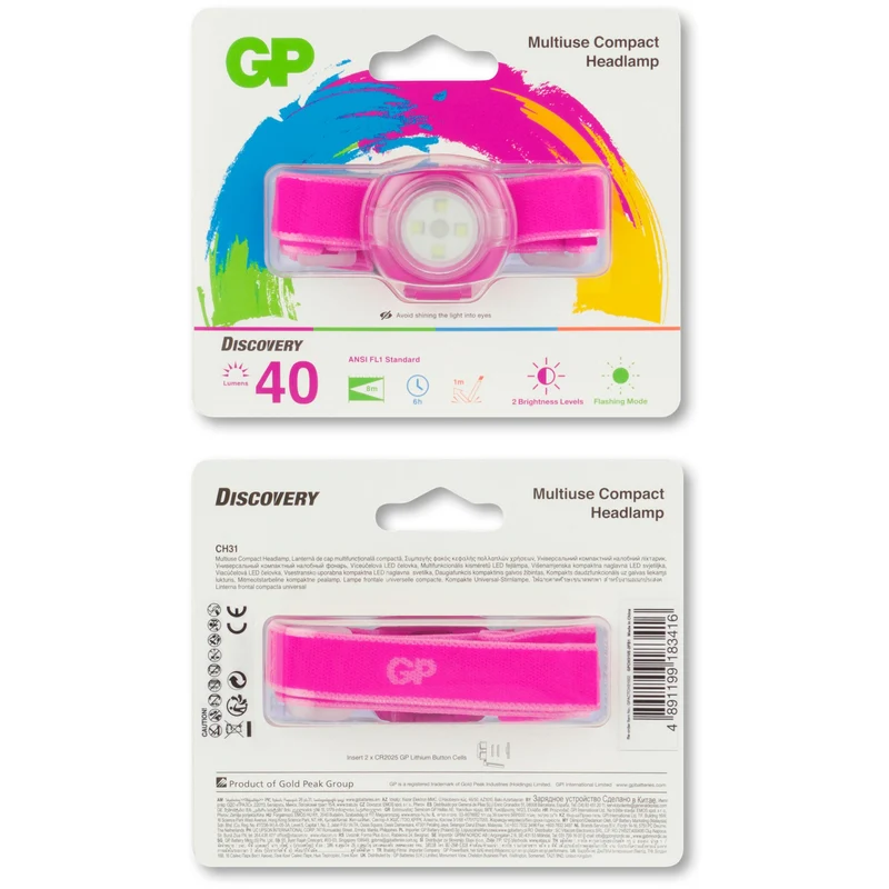 GP Batteries Stirnlampe CH31 40lumen inkl. 2x CR2025 Lithium Knopfzellen Lila