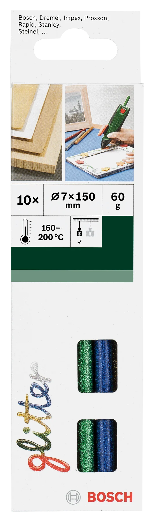 Bosch Heißklebesticks 7x150 mm bunt Glitter 60 g 10 Stk.