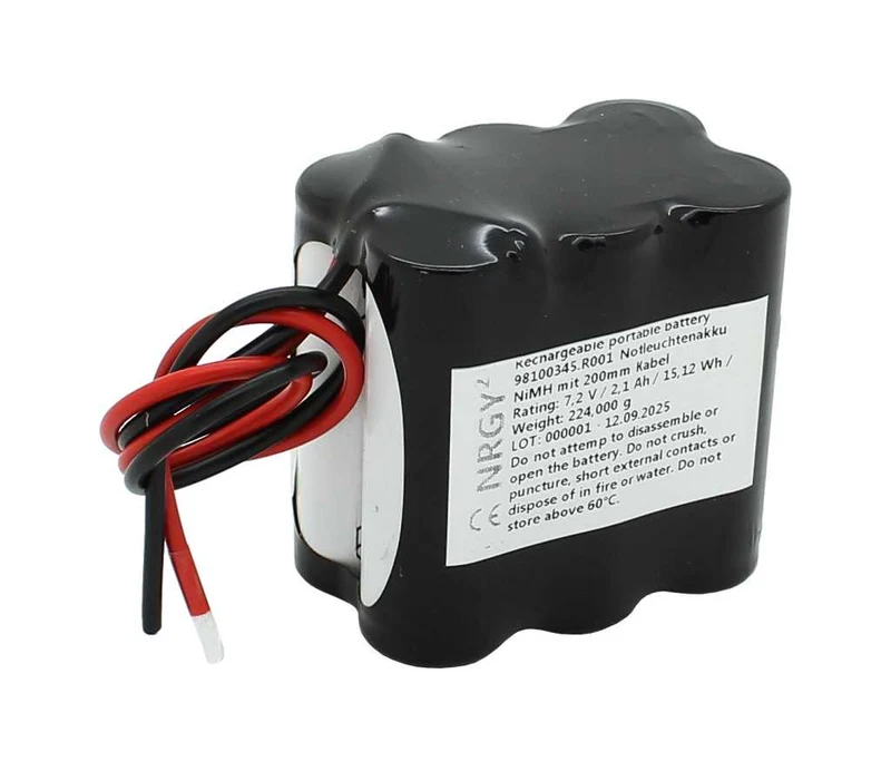 AccuCell Notleuchtenakku NiMH 7,2V 2100mAh F2x3 A mit 200mm Kabel