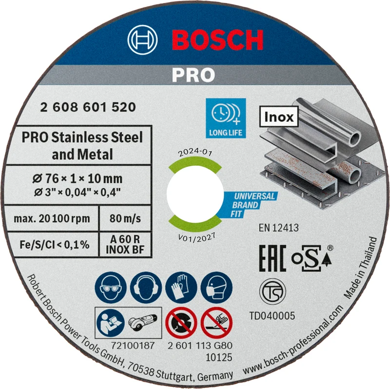 Bosch PRO Trennscheibe Ø 76 x 1 x 10 mm für Stahl, Edelstahl (5er-Pack, Stainless Steel and Metal)