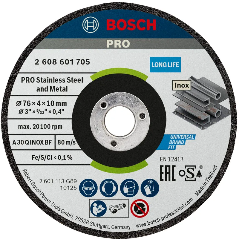 Bosch PRO Schruppscheibe Ø 76 x 4 x 10 mm für Stahl, Edelstahl (2er-Pack, Stainless Steel and Metal)