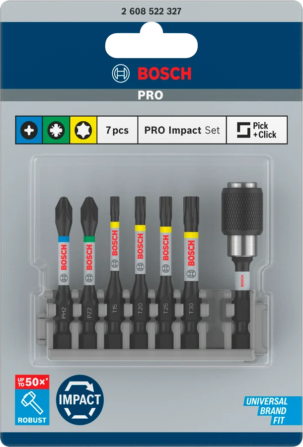 Bosch PRO Impact Set mit Quick Change-Bithalter und Pick and Click-Einsätzen, 7-tlg.