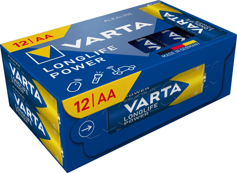 Varta Batterie Alkaline, Mignon, AA, LR06, 1.5V Longlife Power, Cube, Retail Box (12-Pack)