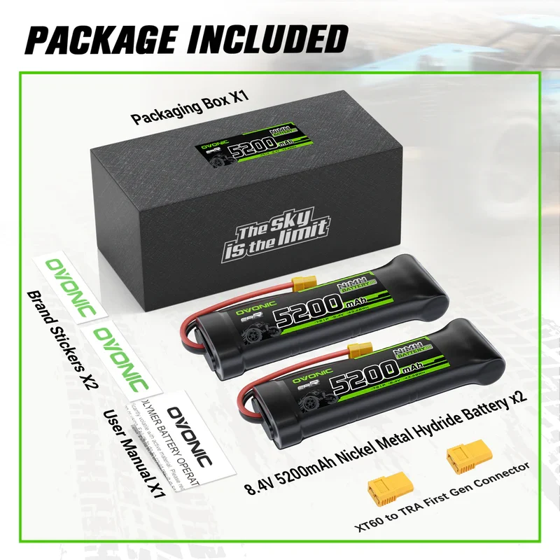 OVONIC 8,4 V 5200 mAh NiMH-Akkupack 7-Zellen flach mit XT60- und TRX-Stecker ( 2 St.)
