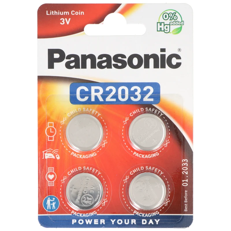 Panasonic Batterie Lithium, Knopfzelle, CR2032, 3V Electronics, Lithium Power, Retail Blister (4-Pack)