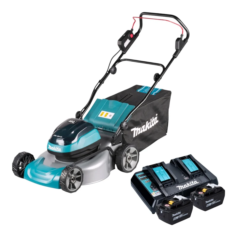 Makita DLM 466 Z Akku Rasenmäher 36 V ( 2x 18 V ) 46 cm Brushless + 2x Akku 9,0 Ah + Ladegerät