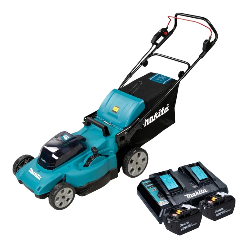 Makita DLM 480 Z Akku Rasenmäher 36 V ( 2x 18 V ) 48 cm 62 l + 2x Akku 9,0 Ah + Ladegerät