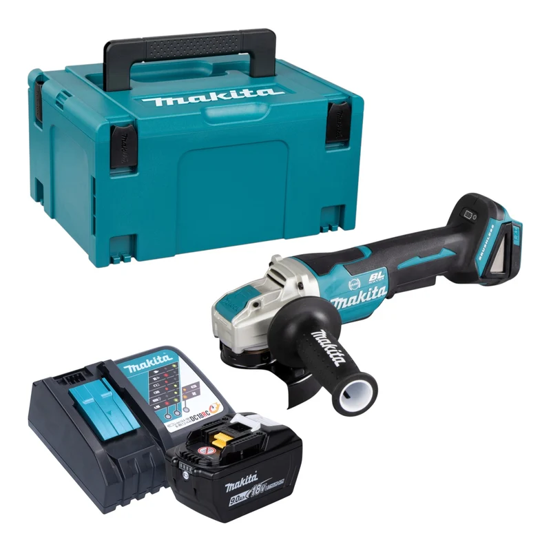 Makita DGA 520 ZX1 Akku Winkelschleifer 18 V 125 mm X-LOCK Brushless + 1x Akku 9,0 Ah + Ladegerät + Makpac