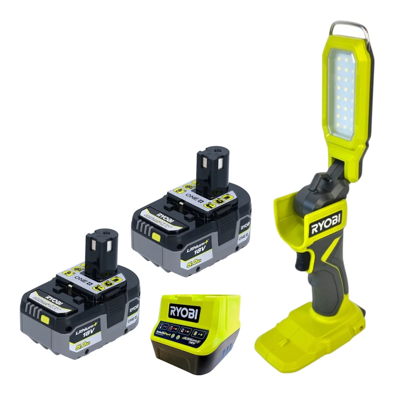 RYOBI RSL18-0 Akku Projektleuchte 18 V 800 Lumen + 2x Akku 5,0 Ah + Ladegerät
