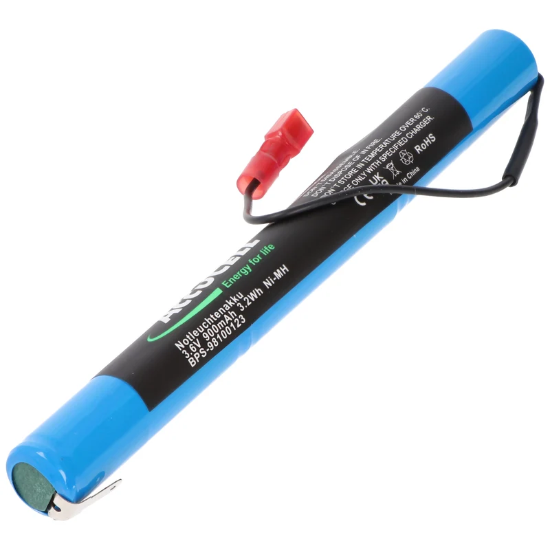 AccuCell Notleuchtenakku NiCd 3,6V 860mAh L1x3 Mignon AA mit Fastonstecker 2,8mm +Pol und 110mm Kabel und Faston-Buchse 2,8mm -Pol ersetzt Onelux AA09