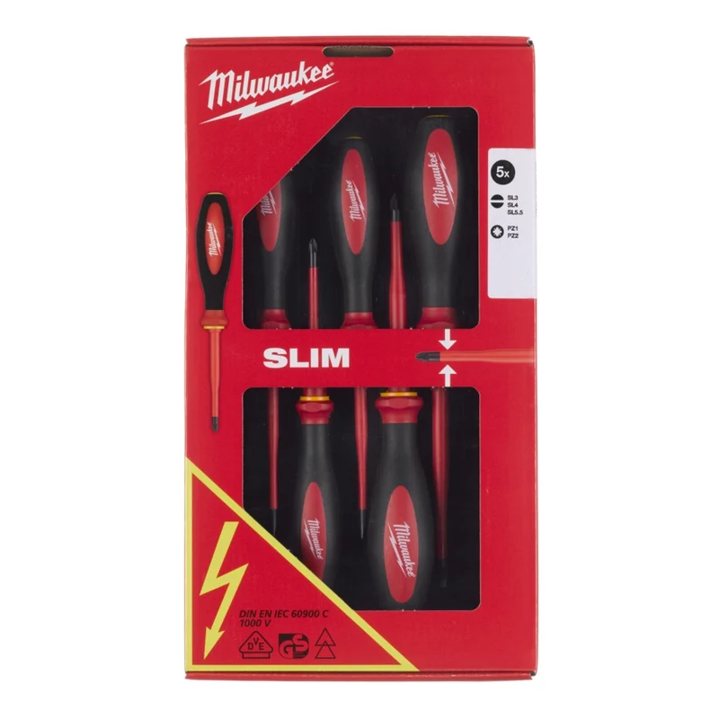 Milwaukee 5-teiliges Set SL/PZ Schraubendreher Slim, VDE geprüft