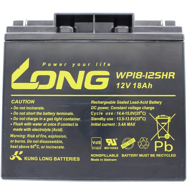 Kung Long WP18-12SHR Akku PB Blei 12 Volt mit 18Ah, mit M5 Flachpol Schraubanschluss, 181 x 76 x 167mm