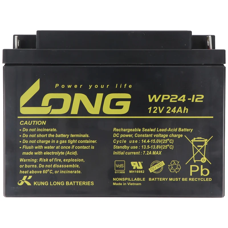 Kung Long WP24-12 Akku PB Blei 12 Volt mit 24Ah und M5 Flachpol Anschluss