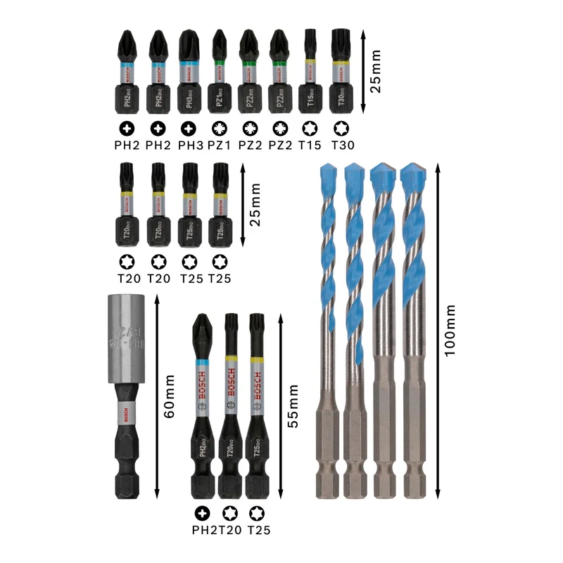 Bosch PRO Impact Mixed Bit und Bohrer Set 20 tlg. ( 2608521U83 ) PH / PZ / TX / 5 / 6 / 8 mm