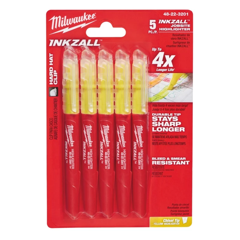 Milwaukee INKZALL Leuchtmarker mit Heavy Duty Spitze in gelb / bunt