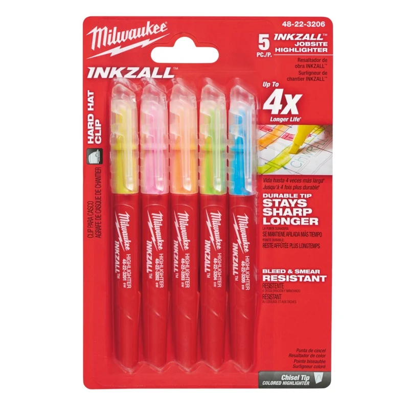 Milwaukee INKZALL Leuchtmarker mit Heavy Duty Spitze in gelb / bunt