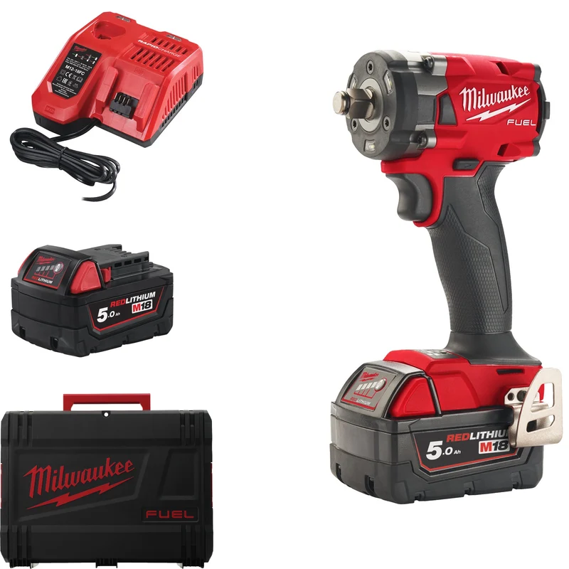 Milwaukee Akku-Schlagschrauber M18 FIW2F12-502X (1/2" Vierkant, Drehmoment: 339 Nm, mit 2 x 5,0 Ah Akku in HD Box)
