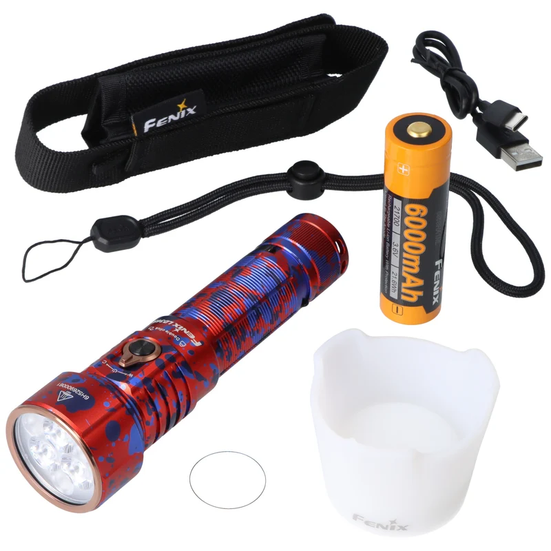 Fenix LD36R LED Taschenlampe mit weiß, rot, orange, pink,blau, lila und grünem Licht Flame Camo