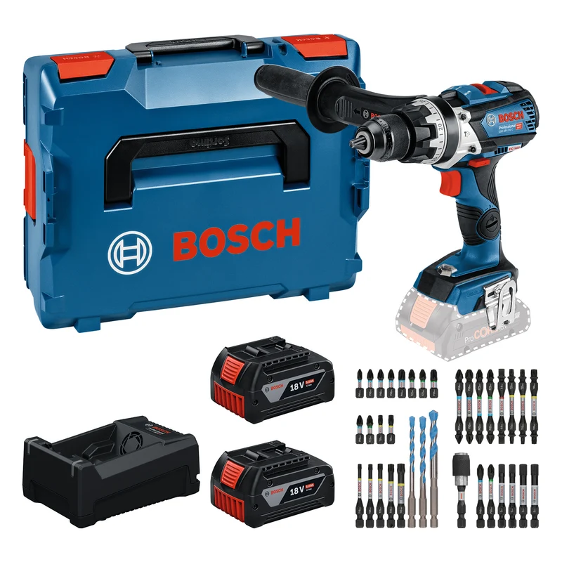 Bosch GSB 18V-110 C Professional Akku Schlagbohrschrauber 18 V 110 Nm ( 0615A500E0 ) Brushless + 2x Akku 5,0 Ah + Ladegerät + 35 tlg. Bit Set + L-Boxx