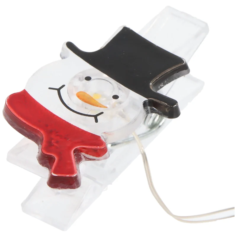 Modee Weihnachtslichterkette Schneemann mit Clips für Fotos, Postkarten oder Dekoration, Länge 90cm, mit Batterien