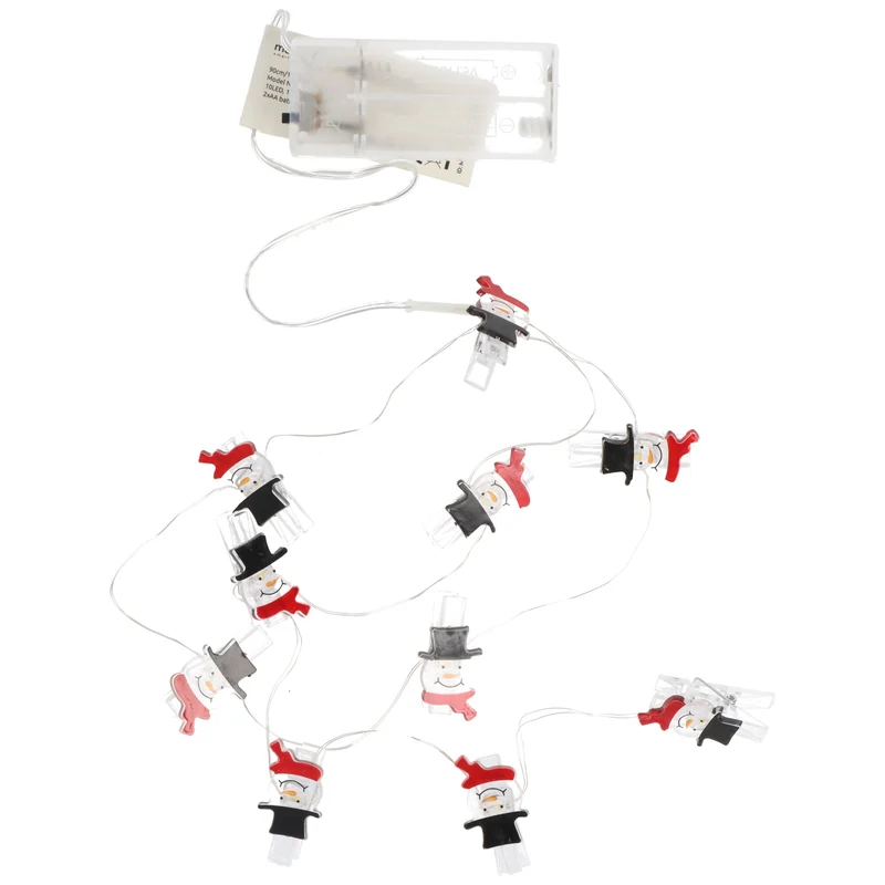 Modee Weihnachtslichterkette Schneemann mit Clips für Fotos, Postkarten oder Dekoration, Länge 90cm, mit Batterien