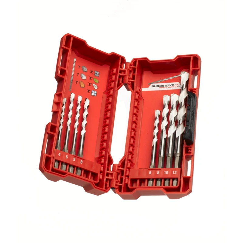 Milwaukee 4/5/5/6/6/8/10/12 mm SHOCKWAVE Multimaterial Bohrer 1/4" Hex Kassette 8-teilig