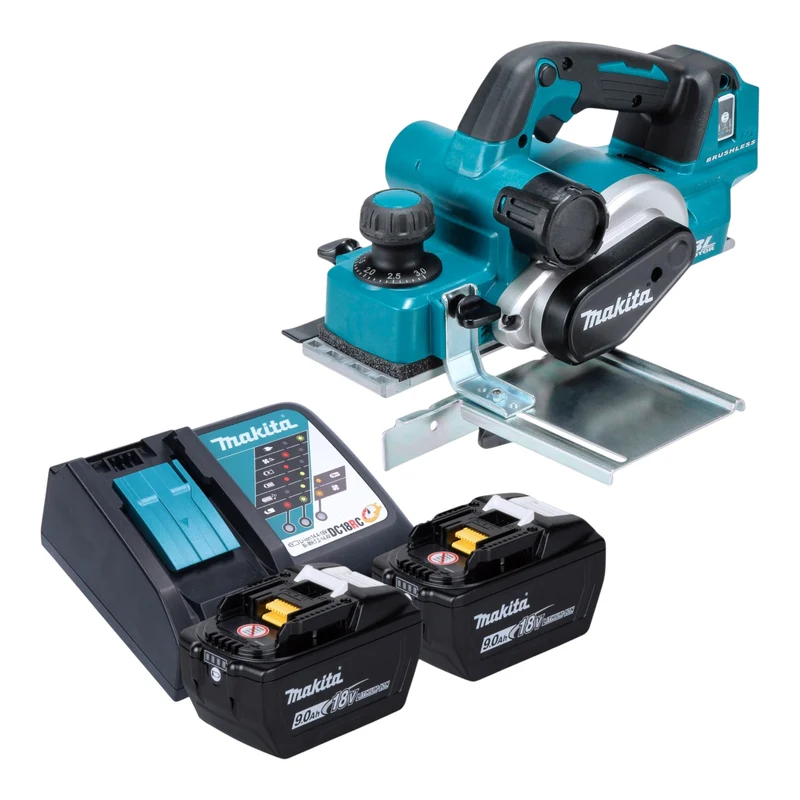 Makita DKP 181 Z Akku Hobel 18 V 82 mm Brushless + 2x Akku 9,0 Ah + Ladegerät