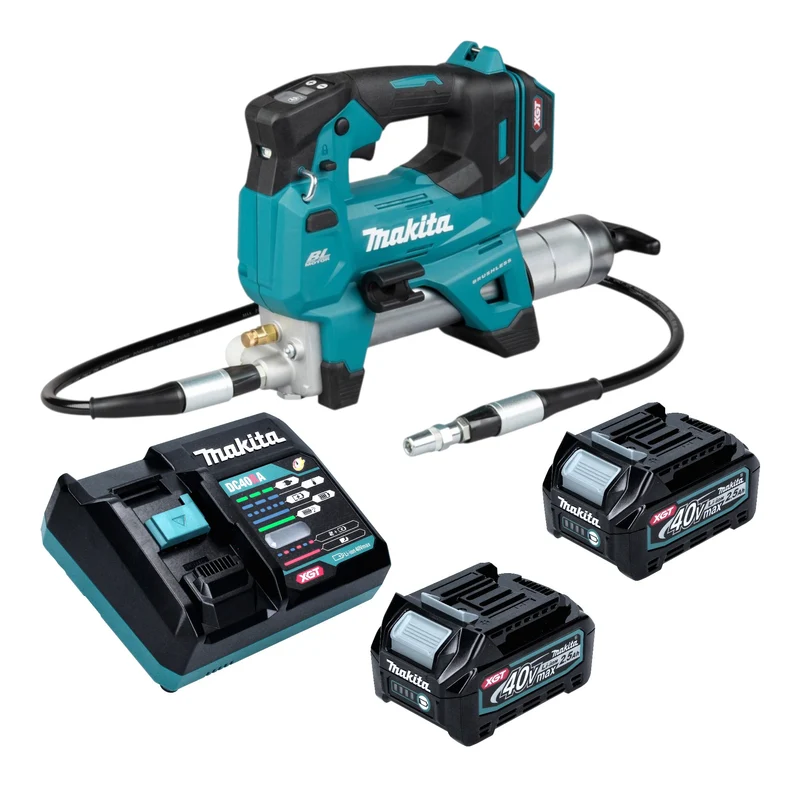 Makita GP 001 GD201 Akku Fettpresse 40 V max. 690 bar Brushless + 2x Akku 2,5 Ah + Ladegerät
