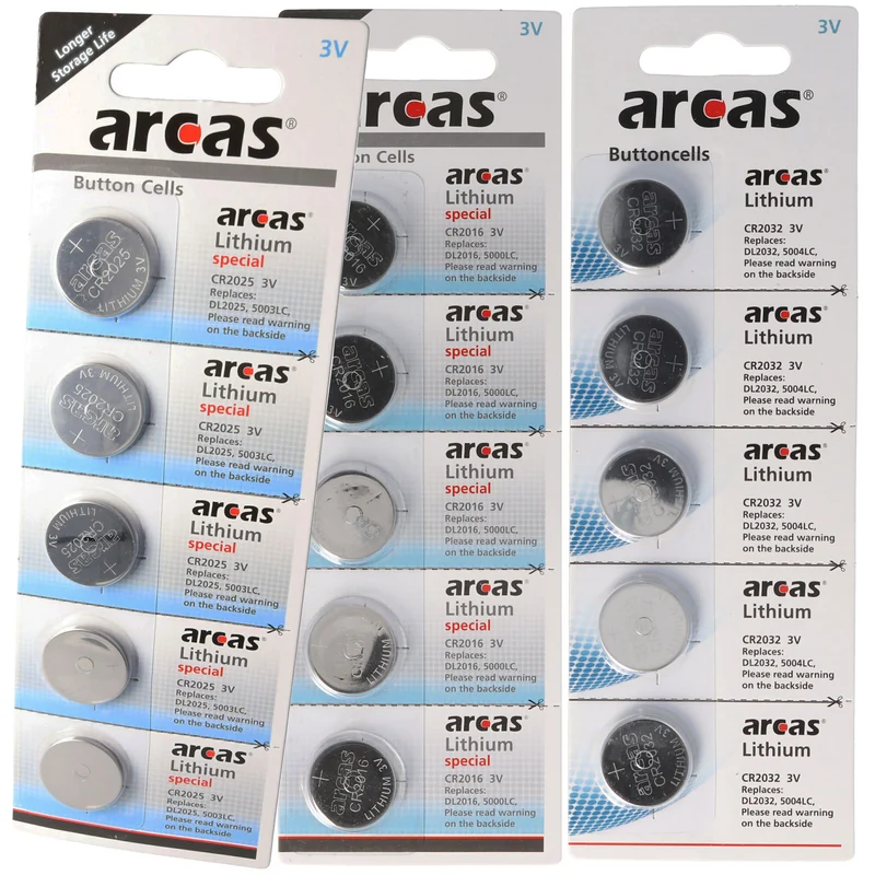 Arcas Knopfzellen-Paket 2+1 gratis, 5x CR2025, 5x CR2032, 5x CR2016