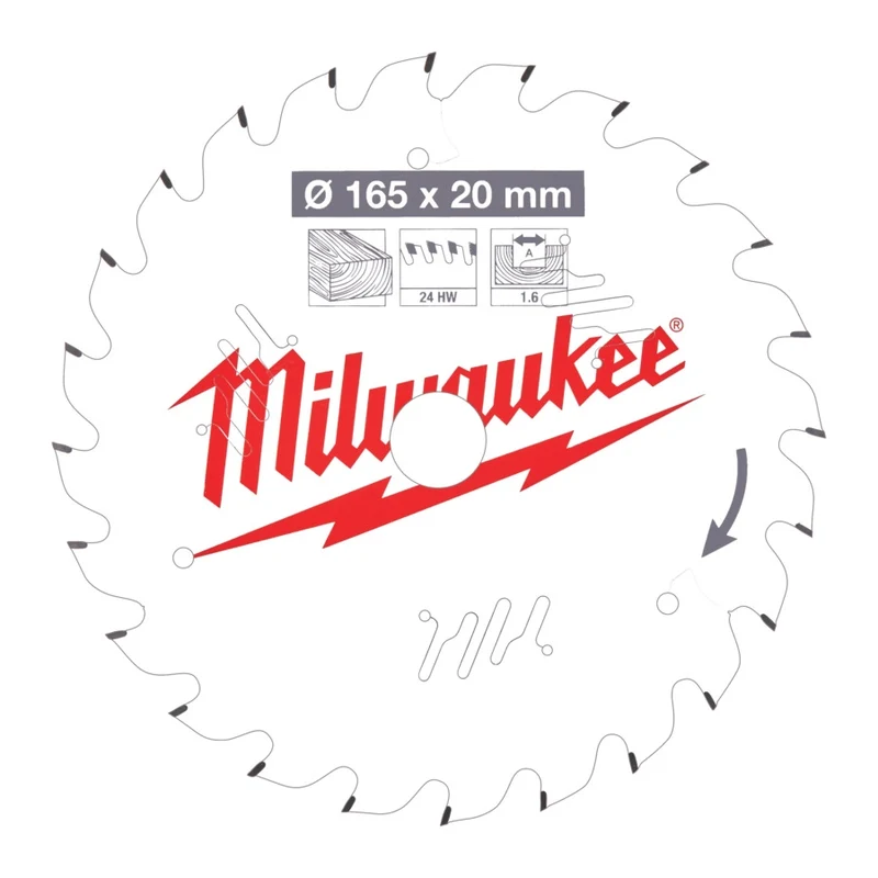 Milwaukee 165/20 mm Z24 Wechselzahn Kreissägeblatt Holz für Akku-Handkreissägen