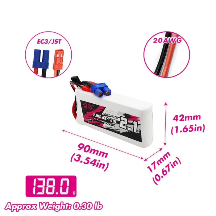 CNHL 2100mAh 6,6V 2S LiFe (LiFePO4) Empfängerakku – EC3- und JST-Stecker