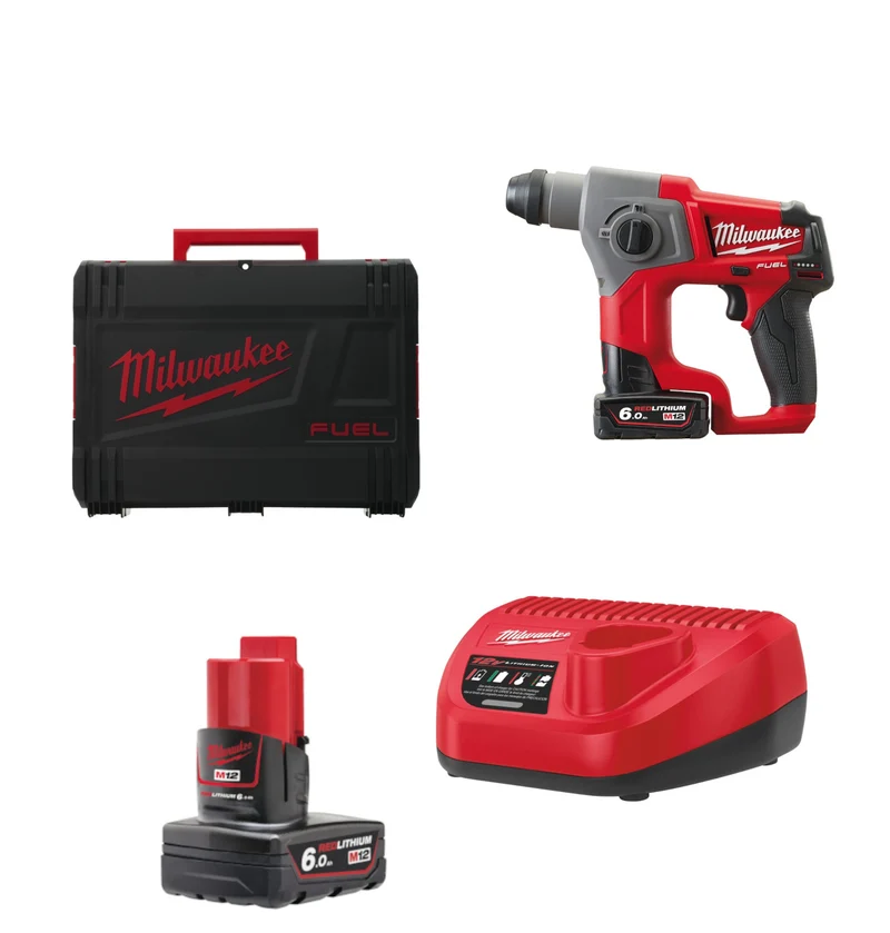Milwaukee M12 CH-602X Akku-Bohrhammer (Schlagenergie: 1,1 J, optimiert für Ø 5,5-12 mm, inkl. 2 x 6,0 Ah Akku in HD Box)