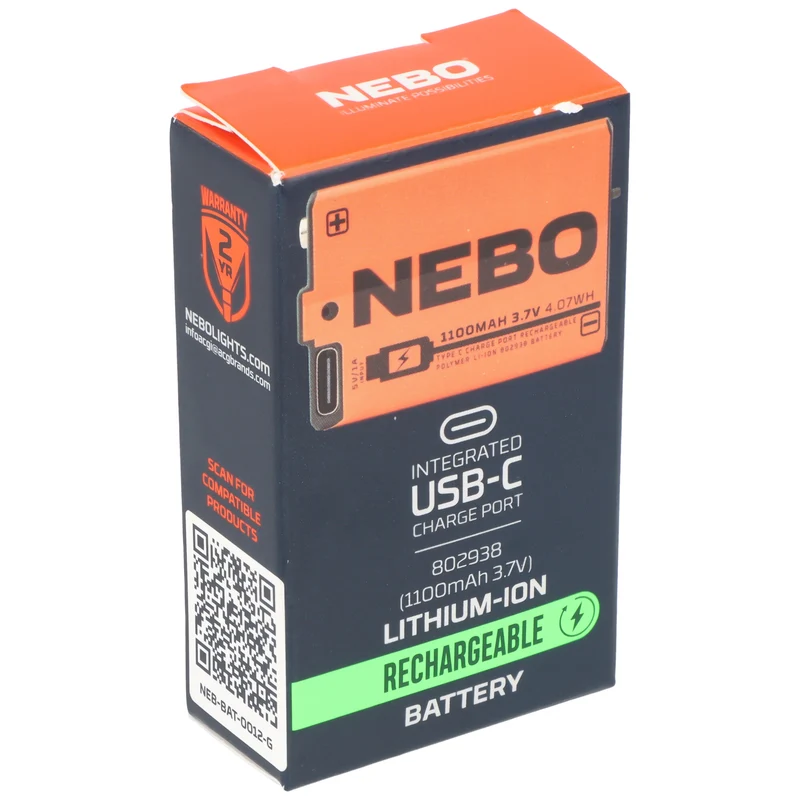 NEBO 1100 mAh Li-Ion Akku – 3,7 V / 4,07 Wh mit USB-C