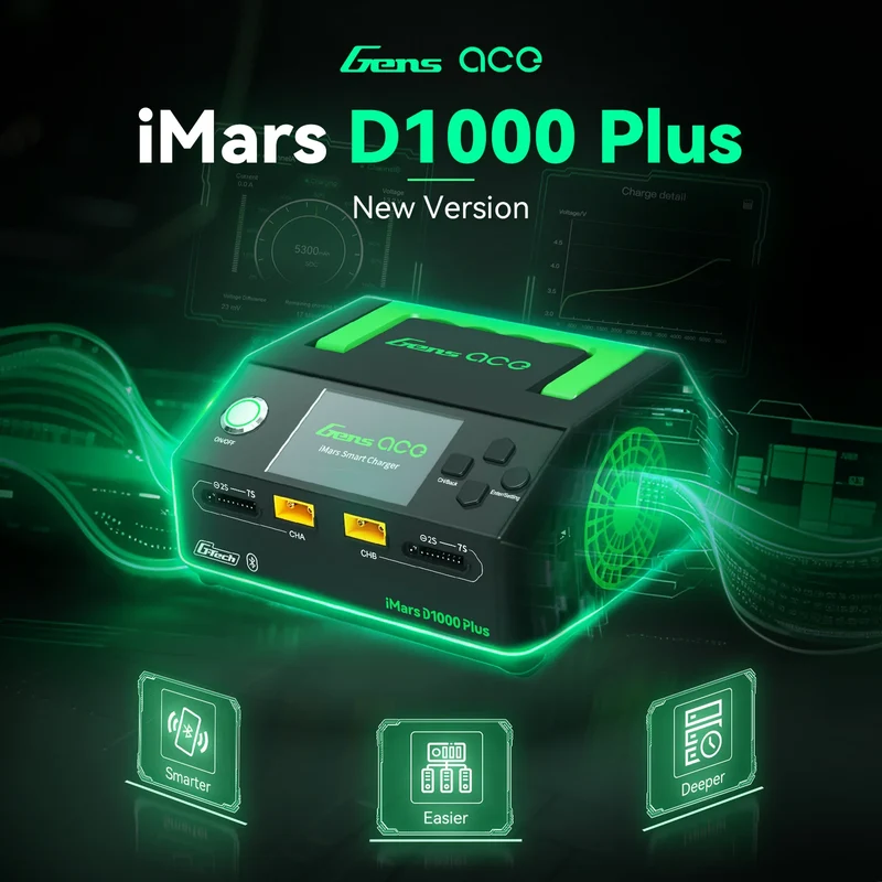 Gens Ace iMars D1000 Plus Smart-Ladegerät | Zweikanalig | 1000 W | G-Tech