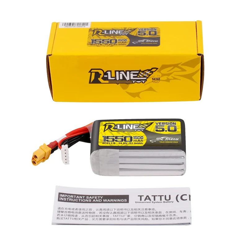 Tattu R-Line Version 5.0 1550mAh 14,8V 150C 4S1P LiPo-Akkupack mit XT60-Stecker