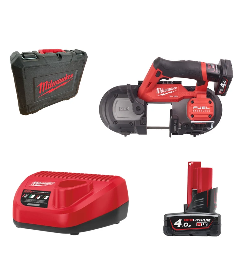 Milwaukee M12 FBS64-402C FUEL Akku-Bandsäge (64 mm Schnittkapazität 2x M12B4 und Lader in Transportkoffer)