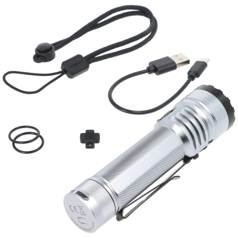 AceBeam E75 Quad Core LED-Taschenlampe, 4500 Lumen, 6.500K, silber