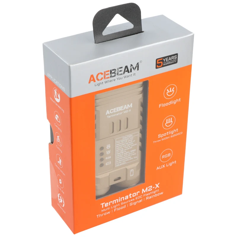 AceBeam Terminator M2-X – Dual LED Taschenlampe mit 6.500 K und bis zu 300 m Reichweite (Desert)