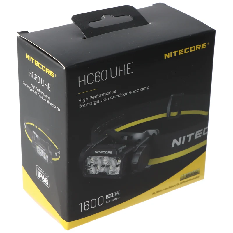 Nitecore HC60 UHE Stirnlampe mit bis zu 1600 Lumen, NiteLab UHE LEDs, TrueVision Linsen System, inkl. 18650 Li-Ion 4000mAh Akku