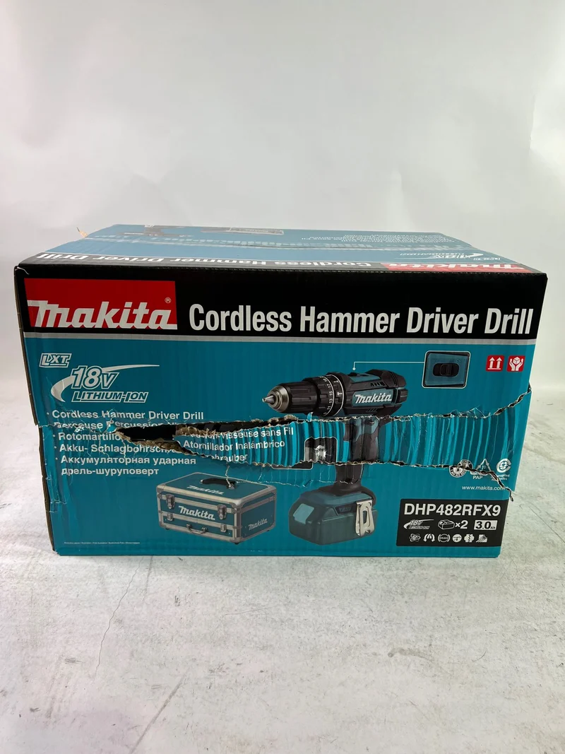 Makita DHP 482 RFX9 Akku Schlagbohrschrauber 18 V 62 Nm + 2x Akku 3,0 Ah + Ladegerät + Zubehör Set + Koffer - OVP Beschädigt