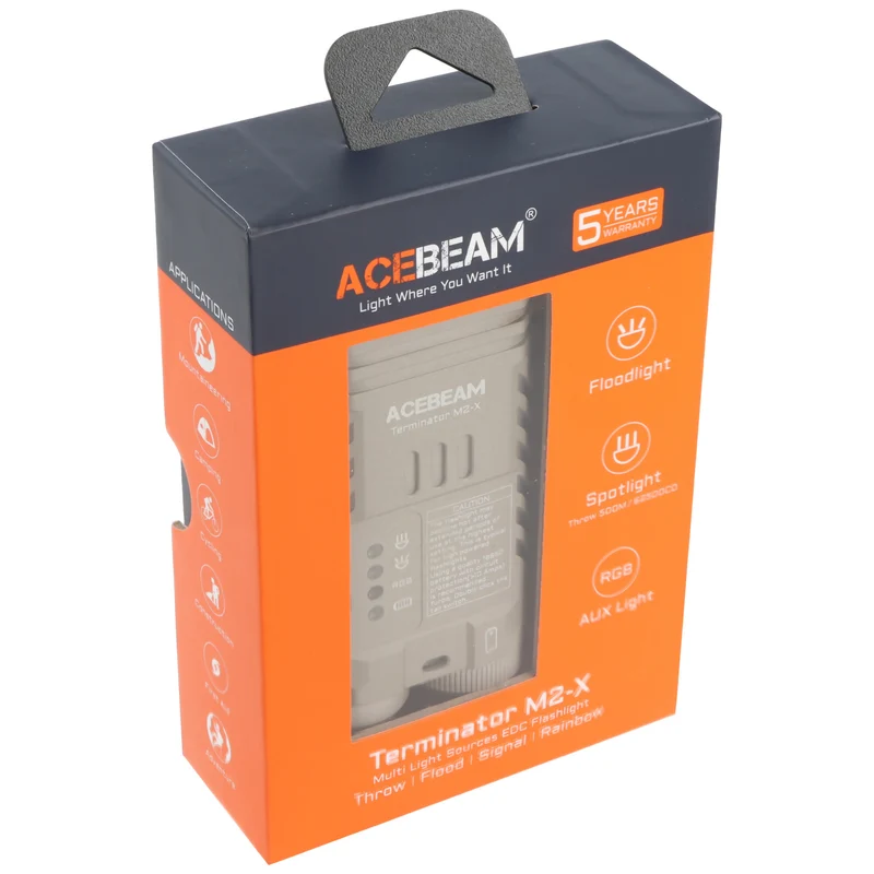 AceBeam Terminator M2 LED-Taschenlampe mit 2.000 Lumen, mit Spot-, Flut-, und AUX-Licht, schwarz