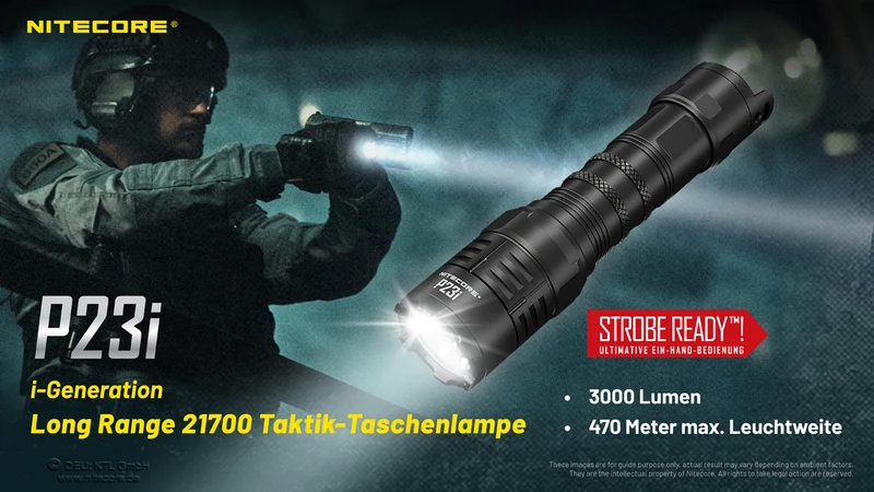 Nitecore P23i LED-Taschenlampe mit 3000 Lumen, taktische LED-Taschenlampe, STROBE READY, inklusive 21700 5000mAh Li-Ion Akku