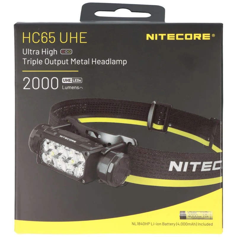 Nitecore HC65 UHE Stirnlampe mit bis zu 2000 Lumen, grau, 3 Lichtquellen, inkl. 18650 Li-Ion Akku 4000mAh